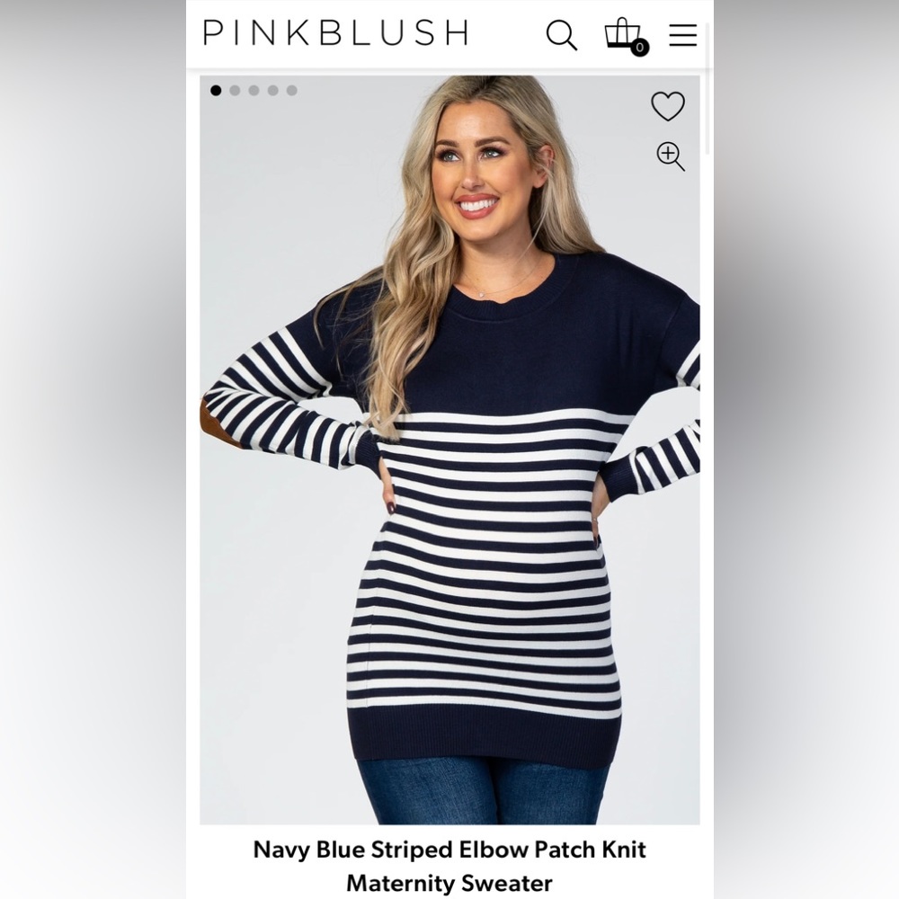 Pinkblush Navy Blue Striped Elbow Patch Knit Maternity Sweater, size s